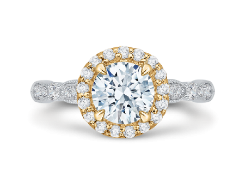 18K Two-Tone Diamond Halo Engagement Ring by Carizza