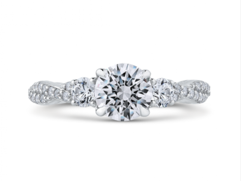 14KW Round Diamond Engagement Ring Setting (with round diamond side stones and diamond twist sides) by Carizza