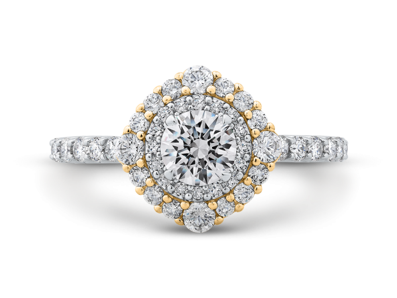 18K Two-Tone Round Diamond Engagement Ring by Carizza